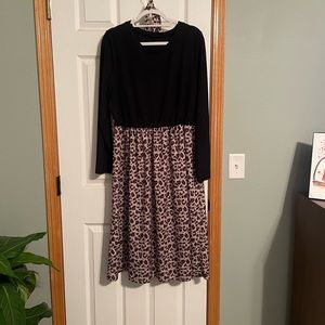 Long sleeved, animal print dress 1X